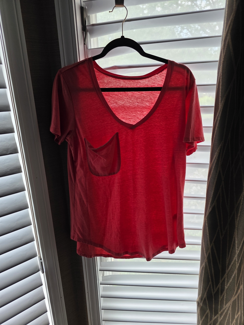 Z Supply Women's Red V-Neck Short Sleeve Pocket Tee